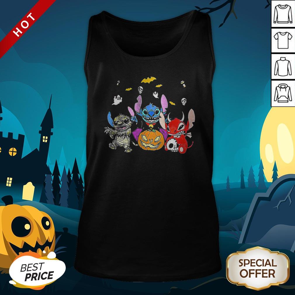 Halloween Stitch Bat And Pumpkin Tank Top