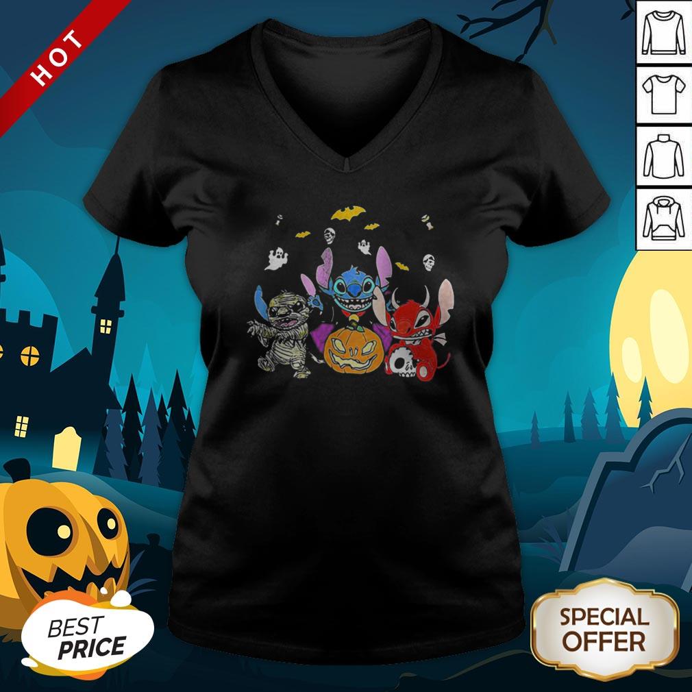 Halloween Stitch Bat And Pumpkin V-neck