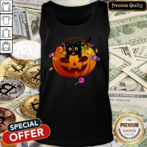 Halloween Trick Or Treat Black Cat Tank Top