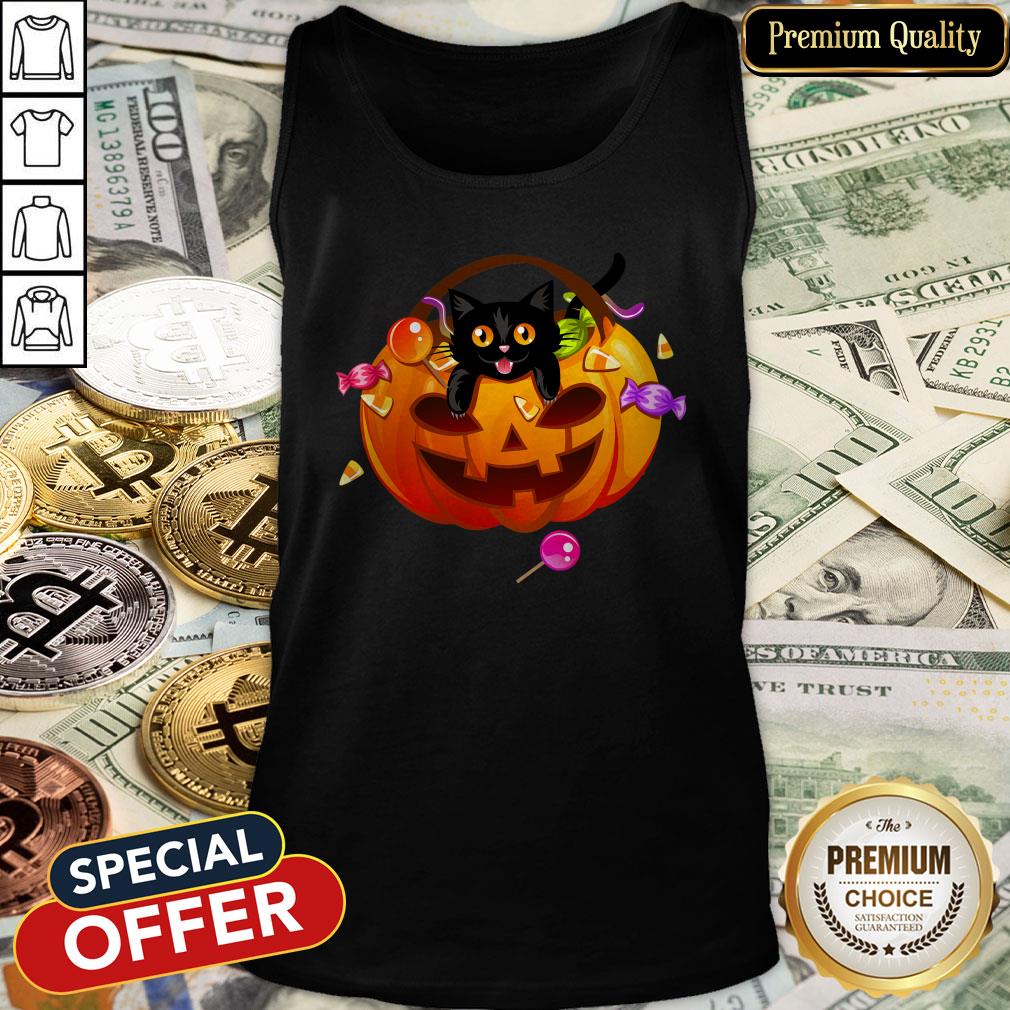 Halloween Trick Or Treat Black Cat Tank Top