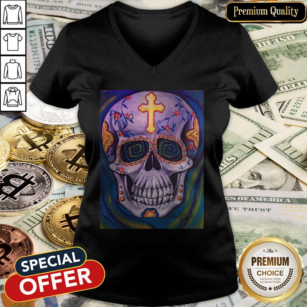 Jimmyo'S Sugar Skull Dia De Muertos Day Of Dead V-neck