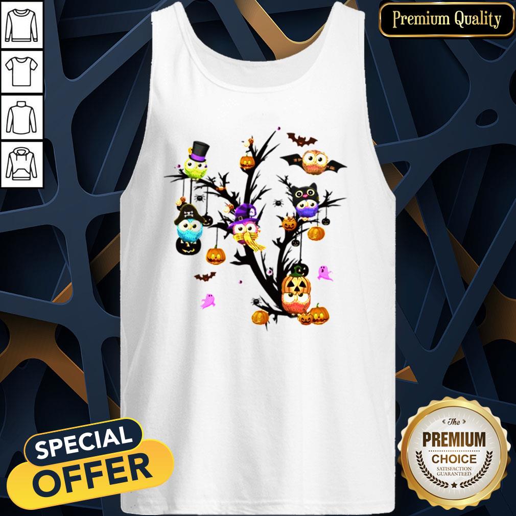 Owls Pumpkin Tree Halloween Tank Top
