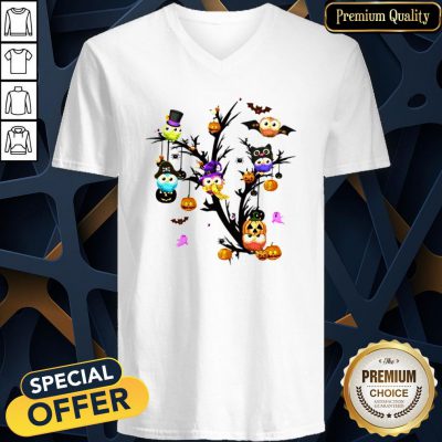 Owls Pumpkin Tree Halloween V-neck