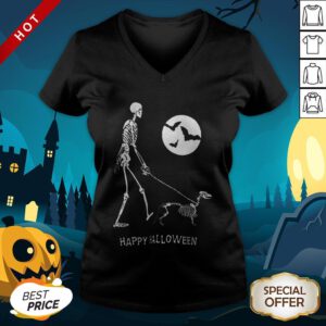 Skeleton Corgi Under Moon Light Happy Halloween V-neck