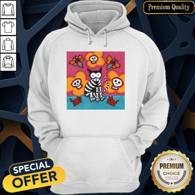Skelly Cat With Bees Dia De Muertos Day Of Dead Hoodie