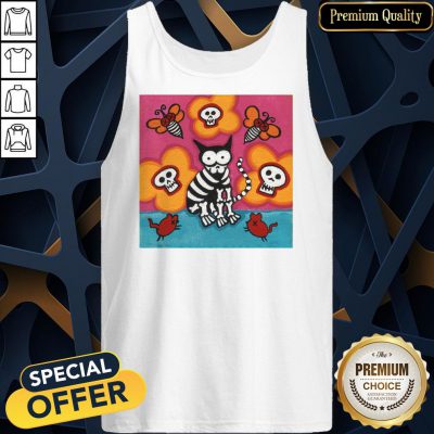 Skelly Cat With Bees Dia De Muertos Day Of Dead Tank Top