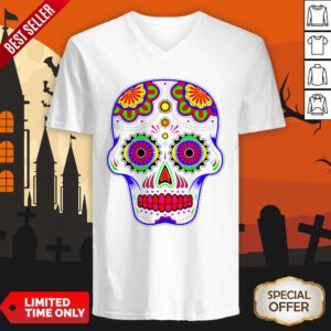 Sugar Skull Color Dia De Muertos Day Of The Dead V-neck
