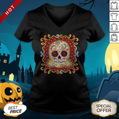 Sugar Skull Colorful Day Of The Dead Dia De Muertos V-neck