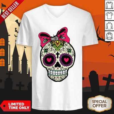 Sugar Skull Cute Dia De Los Muertos Day Of The Dead V-neck