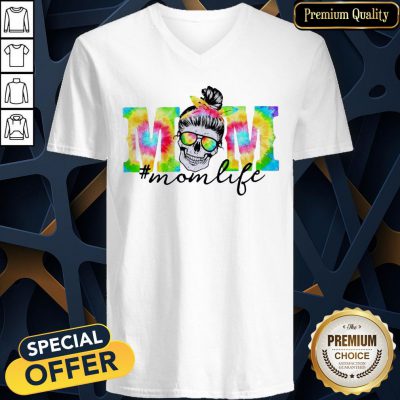 Tie Dye Mom Life Bun Hair Skull V-neck