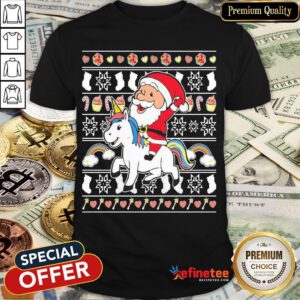 Awesome Santa Claus Riding Unicorn Christmas Shirt- Design By Refinetee.com