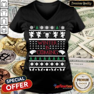 Funny Winter Is Coming Ugly Christmas V-neck- Design By Refinetee.com