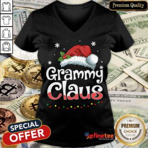 Happy Grammy Claus Santa Hat Matching Family Christmas Pajama V-neck- Design By Refinetee.com