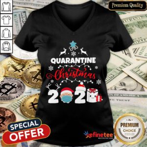 Happy Xmas Quarantine Christmas 2020 Social Distancing Christmas V-neck- Design By Refinetee.com