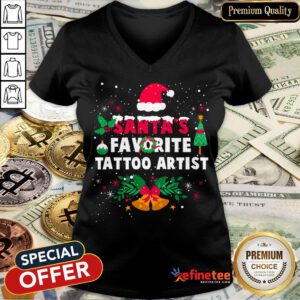 Hot Santas Favorite Tattoo Artist Christmas Xmas Gift V-neck- Design By Refinetee.com