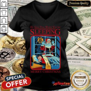 Hot Satan Claus He Sees You When Youre Sleeping V-neck- Design By Refinetee.com