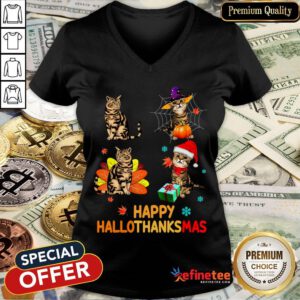 Nice Baby Cat Happy Hallothanksmas V-neck- Design By Refinetee.com