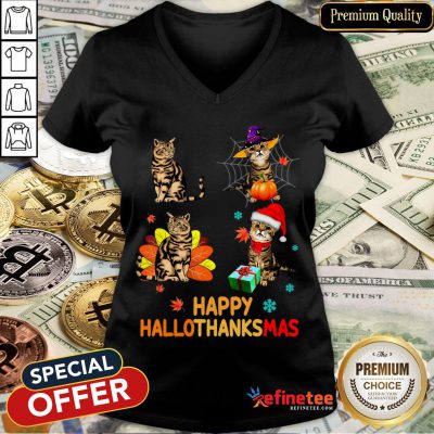 Nice Baby Cat Happy Hallothanksmas V-neck- Design By Refinetee.com