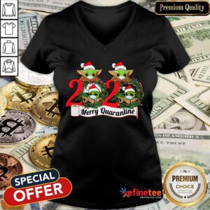 Nice Baby Yoda Face Mask 2020 Merry Quarantine Premium Fit V-neck- Design By Refinetee.com
