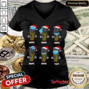Nice Christmas 2020 Hippopotamus Wearing Mask Wrong Funny Pajama V-neck- Design By Refinetee.com