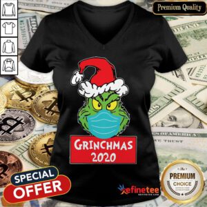 Official Grinch Wears Mask 2020 Christmas V-neck- Design By Refinetee.com