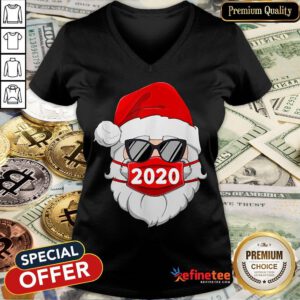 Santa With Face Mask Christmas V-neck