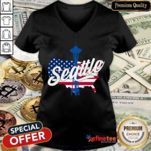 Seattle Tower Needle Space Usa Flag American V-neck