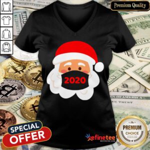 Top Santa Claus Wearing Face Mask 2020 Christmas V-neck- Design By Refinetee.com