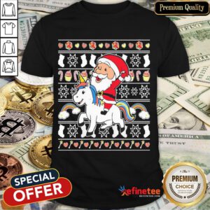 Top Santa Riding Unicorn Christmas Shirt- Design By Refinetee.com