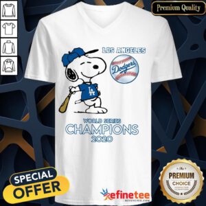 Top Snoopy Los Angeles Dodgers World Series Champions 2020 V-neck - Design By Refinetee.com