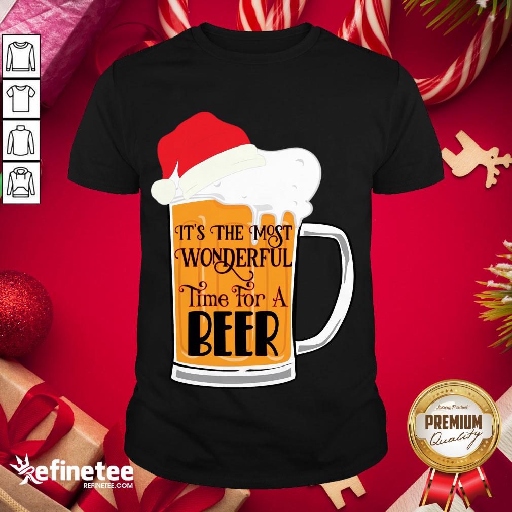 Awesome It's The Most Wonderful Time Of The Beer Christmas Santa Hat Shirt- Design By Refinetee.com