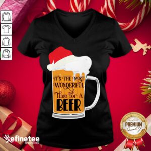 Awesome It's The Most Wonderful Time Of The Beer Christmas Santa Hat V-neck - Design By Refinetee.com