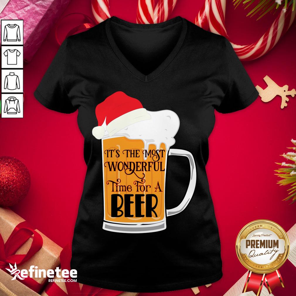 Awesome It's The Most Wonderful Time Of The Beer Christmas Santa Hat V-neck - Design By Refinetee.com Awesome It's The Most Wonderful Time Of The Beer Christmas Santa Hat V-neck - Design By Refinetee.com
