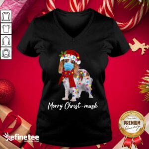 Funny Merry Christ Mask Merry Christmas Light V-neck - Design By Refinetee.com