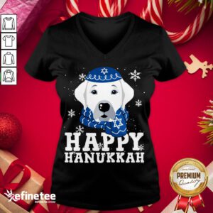 Funny Merry Christmas Happy Hanukkah Labrador Retriever Dog Funny Xmas V-neck - Design By Refinetee.com