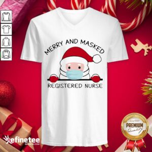Funny Santa Claus Face Mask Merry And Masked Registered Nurse Christmas Sweat V-neck - Design By Refinetee.com