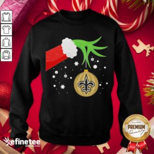 Funny The Grinch Hand Holding Ornament New Orleans Saints Christmas Sweater Sweatshirt - Design By Refinetee.com