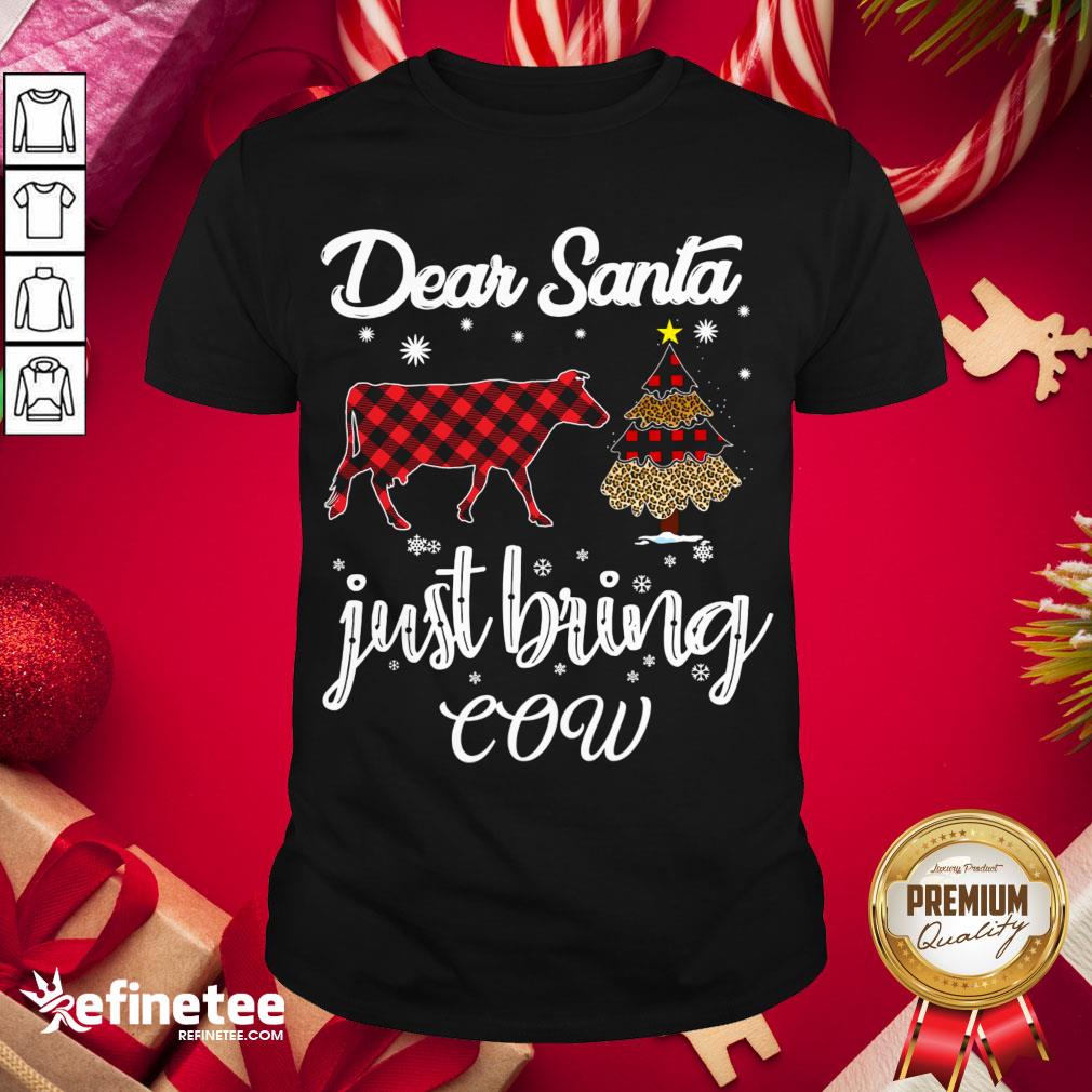 Good Dear Santa Just Bring Cow Funny Christmas Gifts With Leopard And Seamless Plaid Pattern Shirt- Design By Refinetee.com