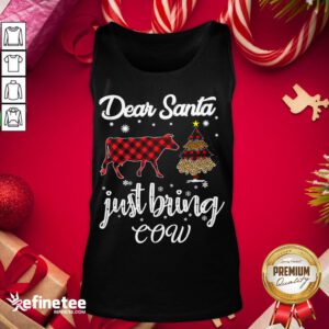 Good Dear Santa Just Bring Cow Funny Christmas Gifts With Leopard And Seamless Plaid Pattern Tank-Top - Design By Refinetee.com