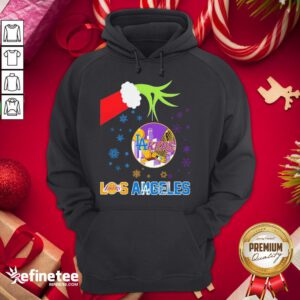 Good Grinch Hand Los Angeles Laker Holding Merry Chri- Design By Refinetee.com stmas Hoodie