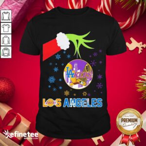 Good Grinch Hand Los Angeles Laker Holding Merry Christmas Shirt- Design By Refinetee.com
