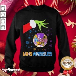 Good Grinch Hand Los Angeles Laker Holding Merry Christmas Sweatshirt 0