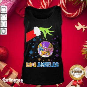 Good Grinch Hand Los Angeles Laker Holding Merry Christmas Tank-Top - Design By Refinetee.com