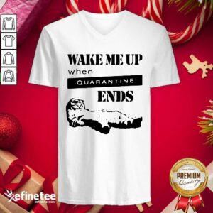 Great Tired Cat Says Wake Me Up When Quarantine Ends V-neck - Design By Refinetee.com