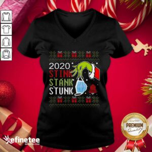 Hand Grinch Holding Mask 2020 Stink Stank Stunk Ugly Christmas V-neck - Design By Refinetee.com