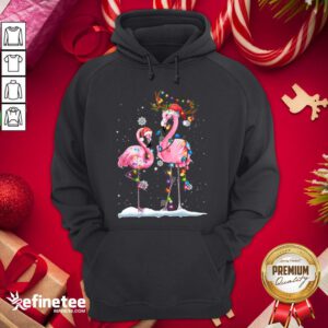 Happy Christmas Flamingo Santa Hat Xmas Lights Flamingo Loves Hoodie - Design By Refinetee.com