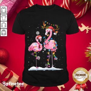 Happy Christmas Flamingo Santa Hat Xmas Lights Flamingo Loves Shirt- Design By Refinetee.com