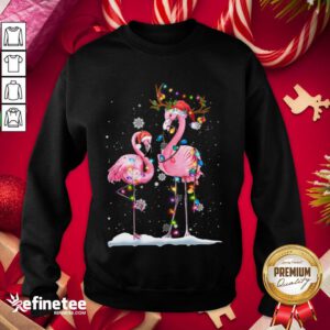 Happy Christmas Flamingo Santa Hat Xmas Lights Flamingo Loves Sweatshirt - Design By Refinetee.com