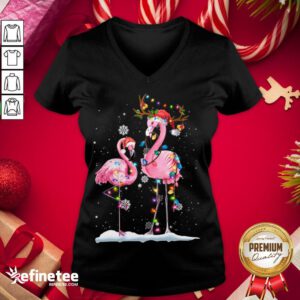 Happy Christmas Flamingo Santa Hat Xmas Lights Flamingo Loves V-neck - Design By Refinetee.com