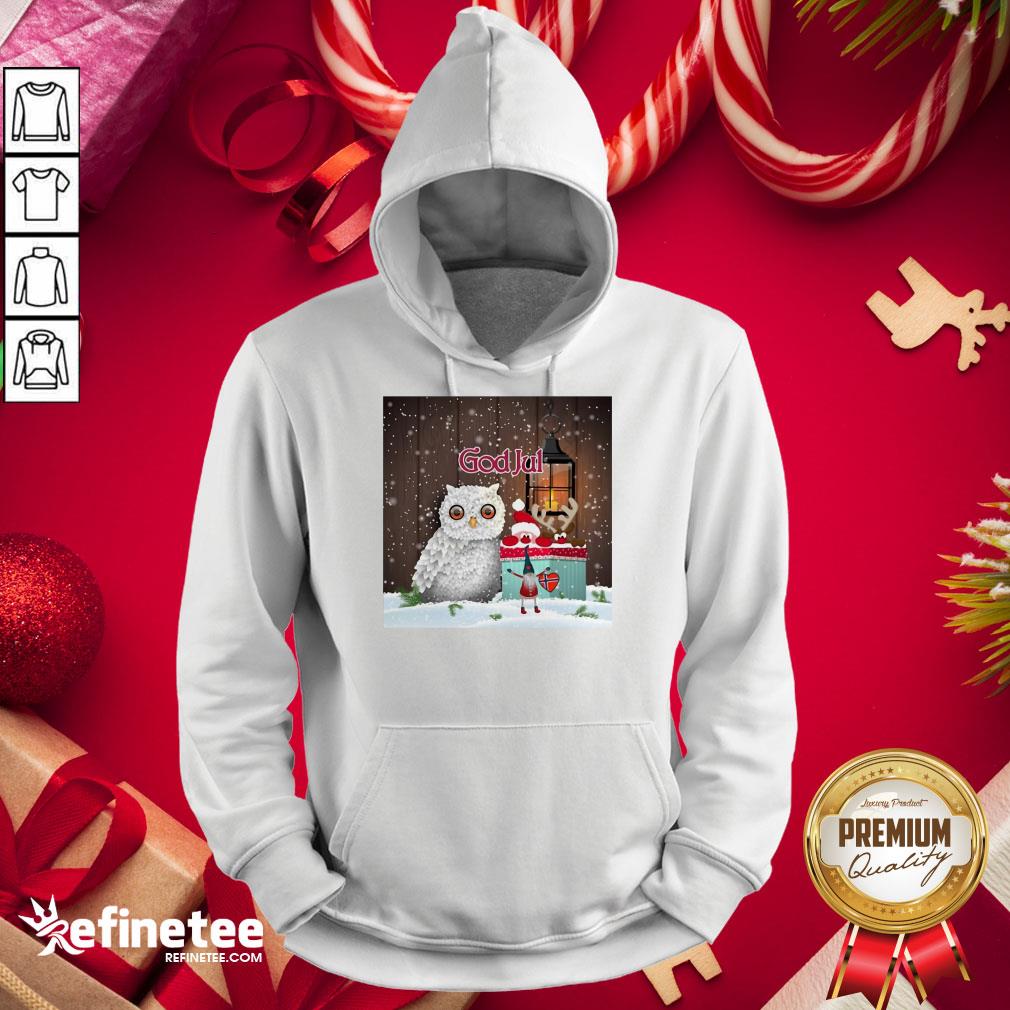 Happy Cute Owl Nisse God Jul Merry Christmas Hoodie - Design By Refinetee.com Happy Cute Owl Nisse God Jul Merry Christmas Hoodie - Design By Refinetee.com